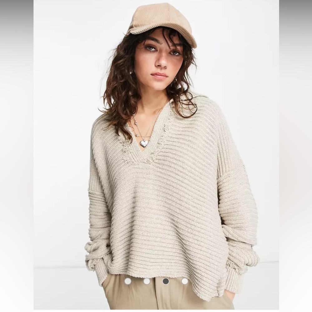 Free People Markie Deep V Ribbed Sweater (Size: Small)